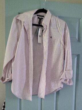 Women's Striped Button-Down Dress Shirt - Light Pink/White